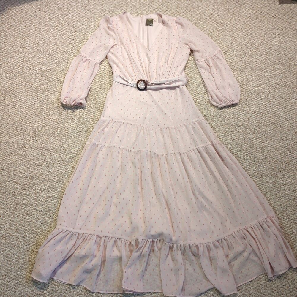Taylor Tiered Dress Womens 6 Pink Ruffle Flowy Balloon Sleeve Romantic